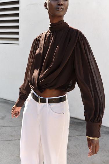 BLOUSE DRAPÉE À NŒUD - Marron de Zara - Image 4