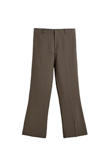Zara FLARE FIT VISCOSE - LINEN SUIT PANTS - Brown / Taupe