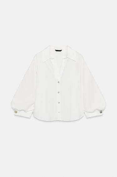CHEMISE À MANCHES BOUFFANTES EN LIN - Blanc de Zara - Image 5