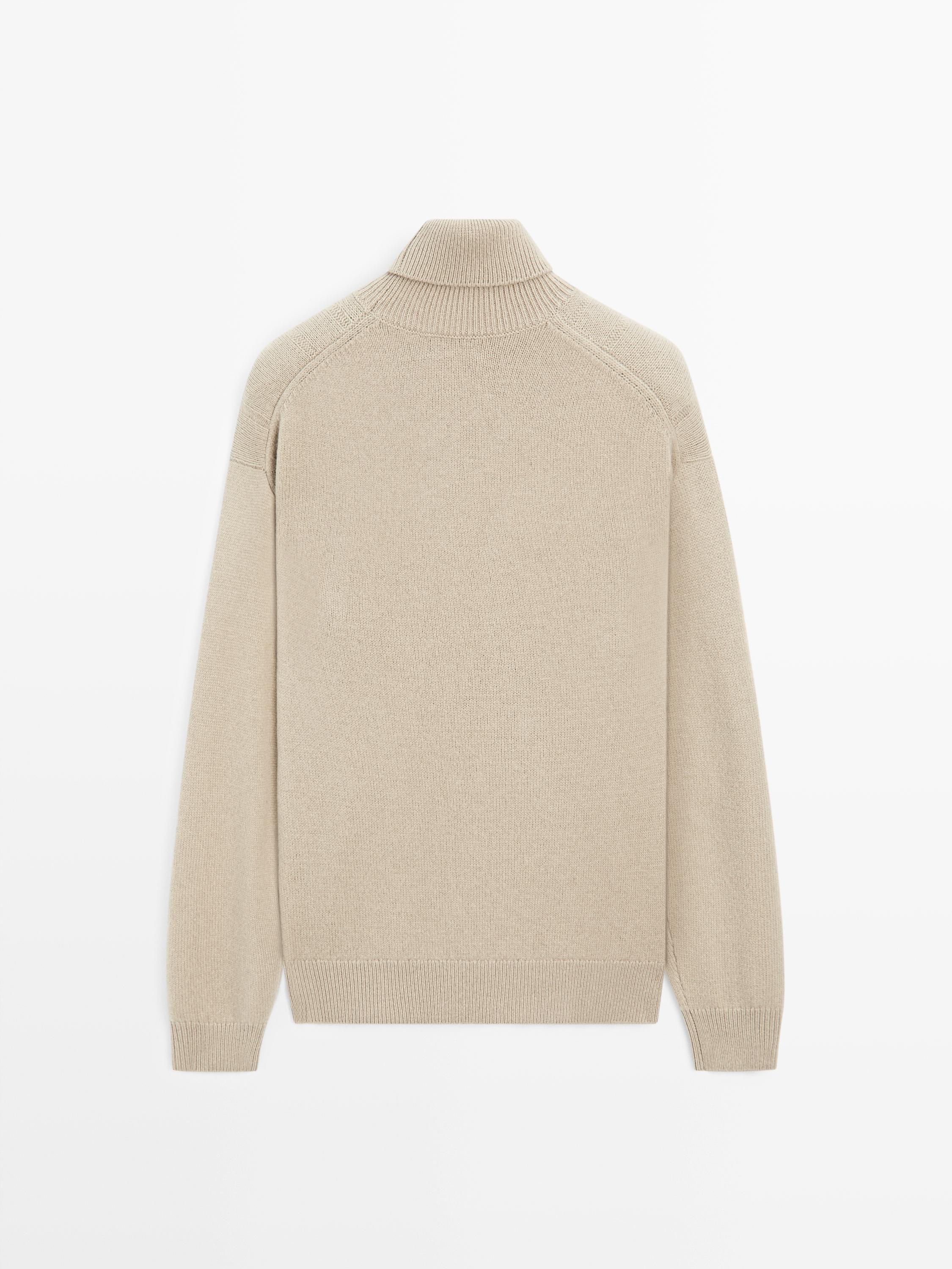 Wool blend knit sweater with high neck