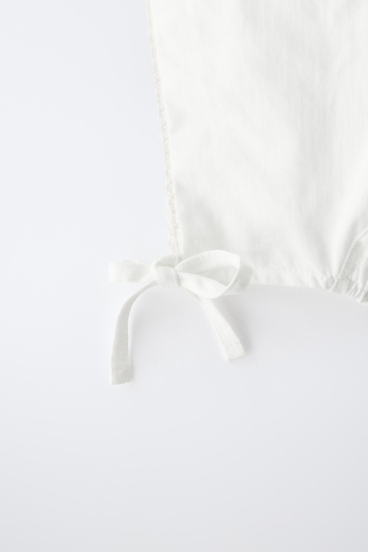 LINEN AND COTTON LACE BONNET — White