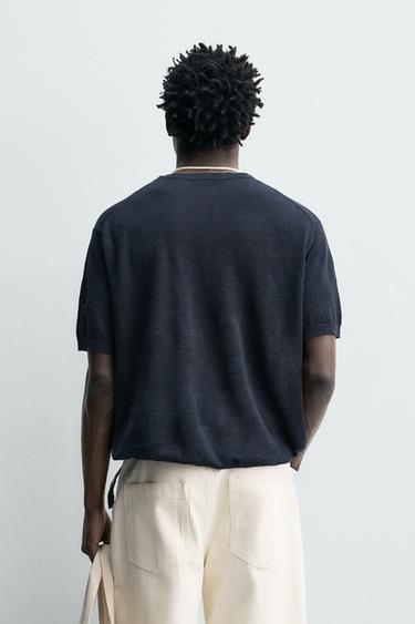 HAUT EN MAILLE COL TUNISIEN 100% LIN - Bleu marine de Zara - Image 2