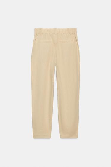 PANTALON CARROT NERVURE AVEC LIN - Sable de Zara - Image 5