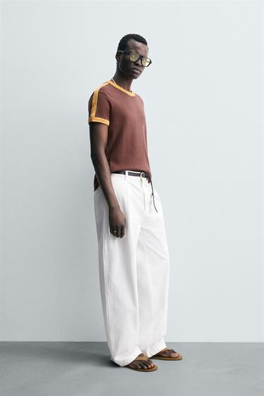 CONTRAST STRIPE T-SHIRT - Wine by Zara - Image 3