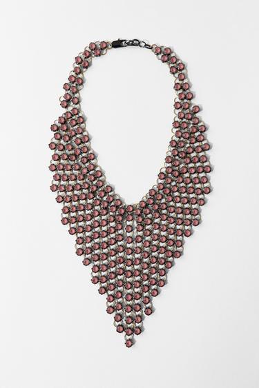 Zara JEWELED WATERFALL NECKLACE - Pale pink