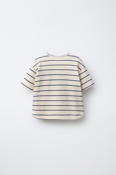 T-SHIRT GAUFRÉ RAYURES - Écru clair de Zara - Image 1