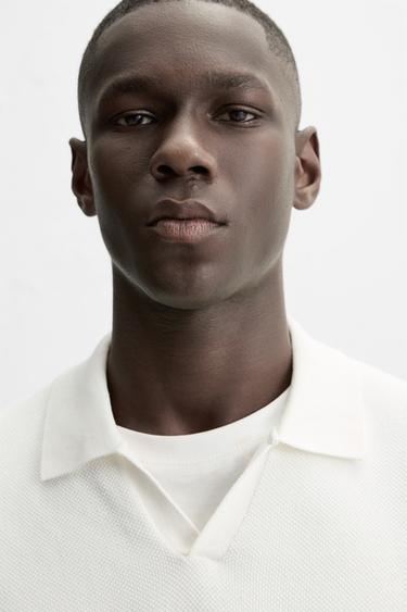 TEXTURED KNIT POLO SHIRT - Ecru by Zara - Image 5