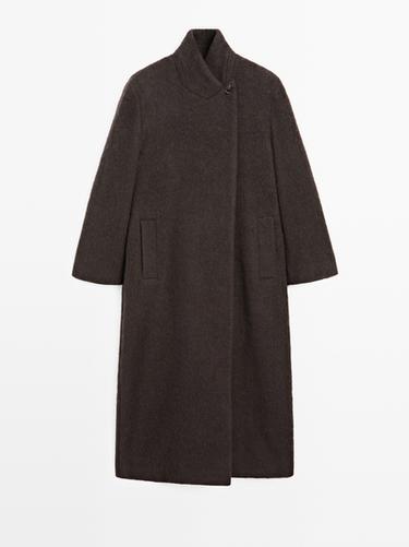 Zara Long double-breasted coat with brushed finish - Chocolate
