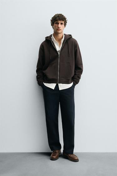 BLUZË HOODIE ME ZINXHIR DHE KAPUÇ - Kafe e errët nga Zara