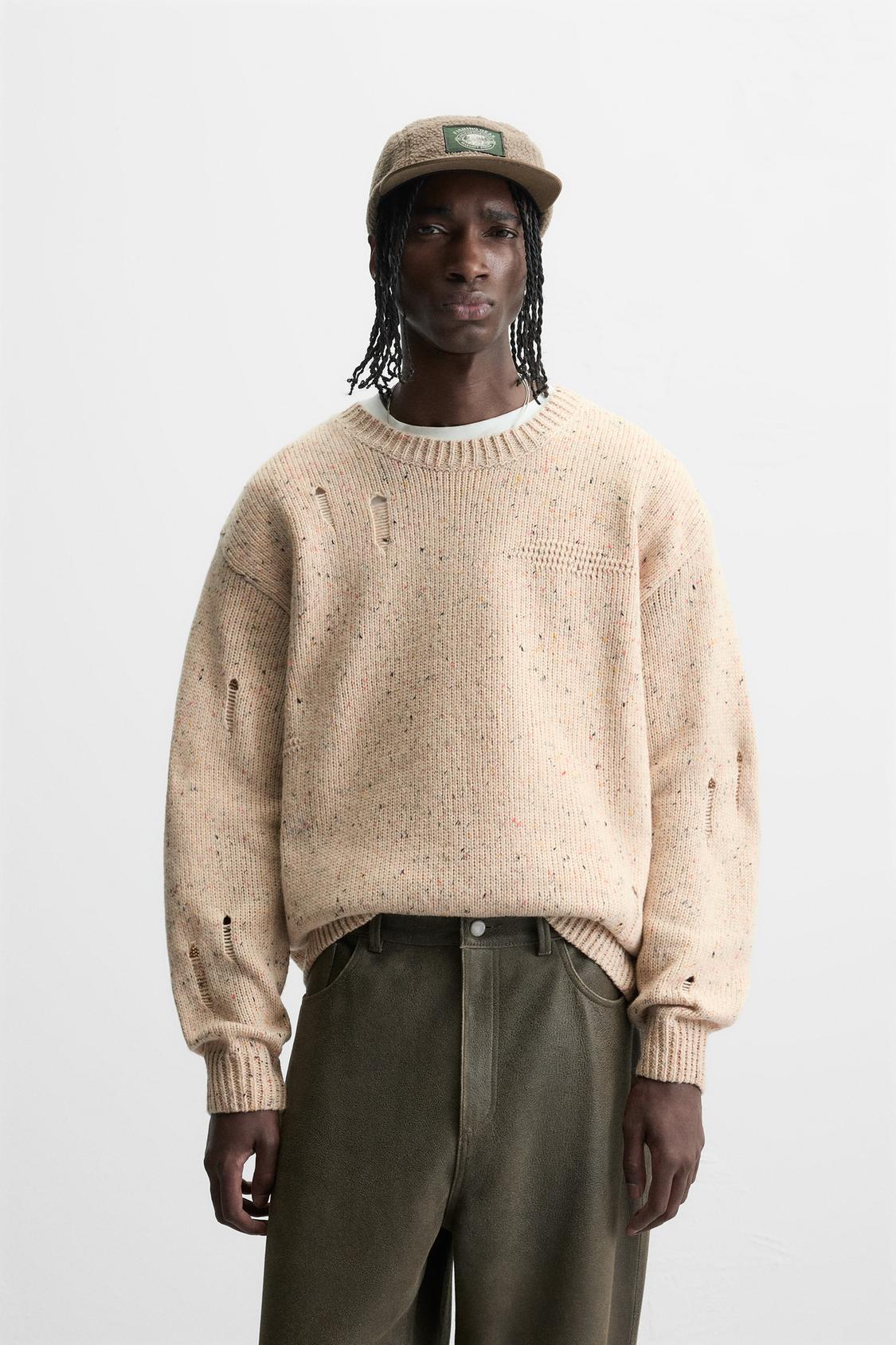 HEATHERED RIPPED EFFECT SWEATER