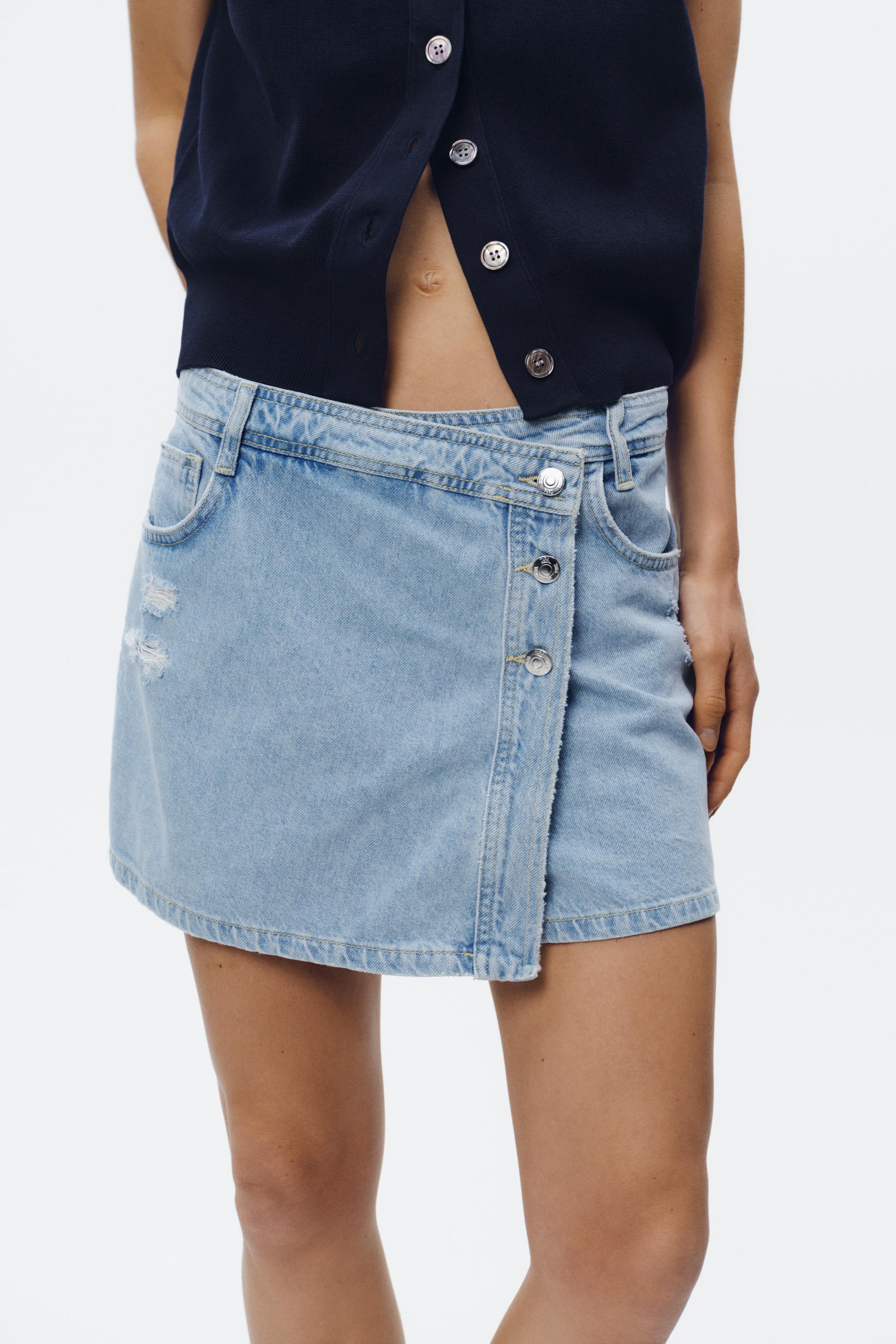 ZARA Z1975 クラッシュ加工デニムキュロット 6164/090 Z1975 クラッシュ加工デニムキュロット - ライトブルー | ZARA