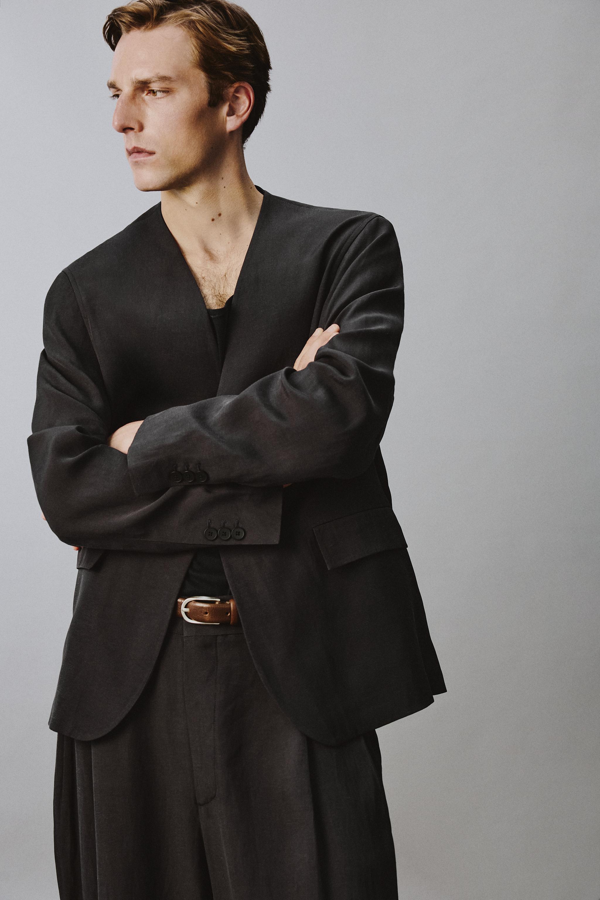 ラペルなしリラックスフィットブレザー - カーボングレー | ZARA Japan