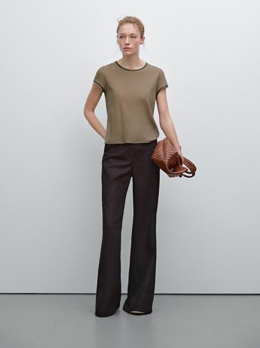 Zara Lyocell palazzo trousers - Khaki - Image 0