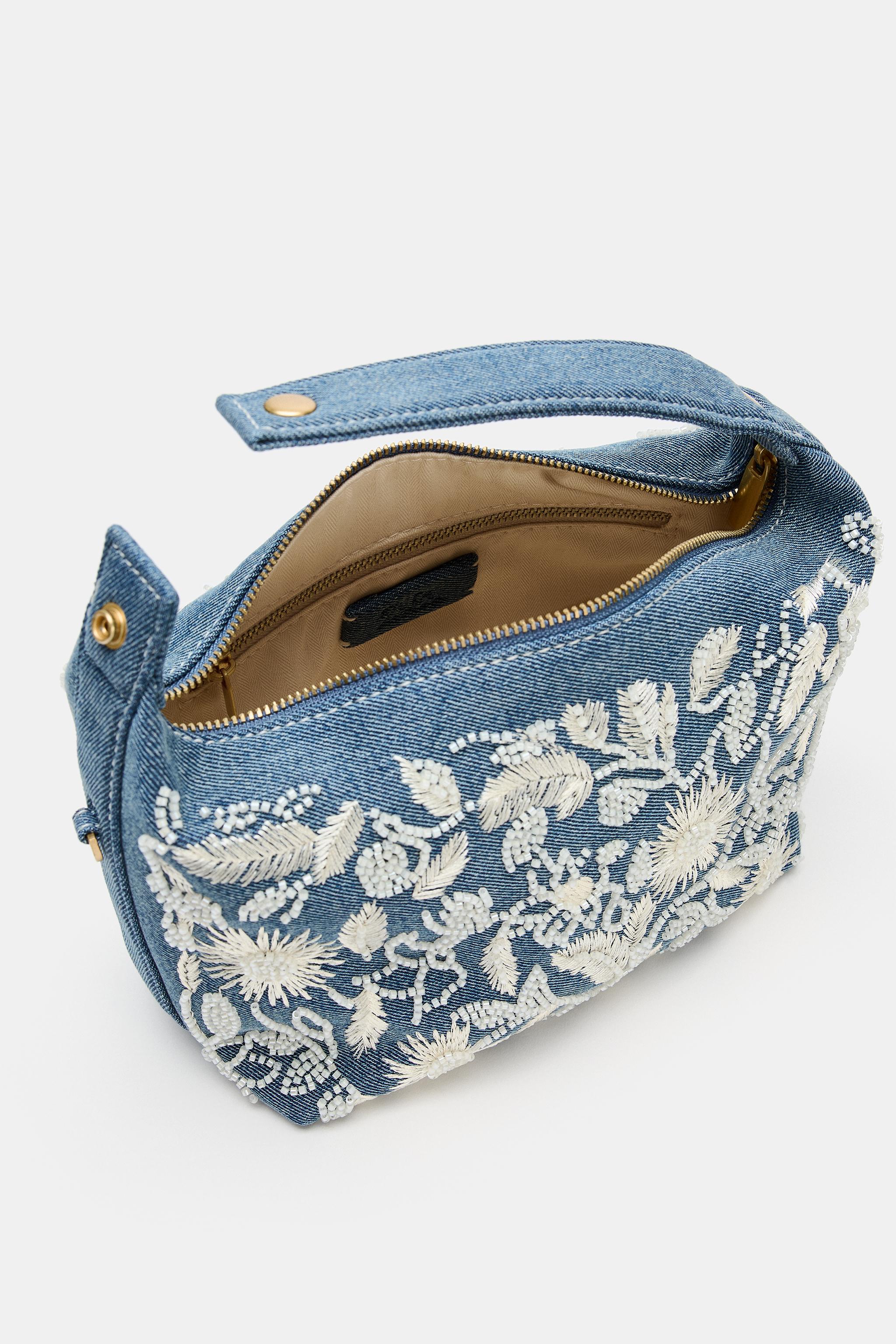DENIM BEADED HANDBAG — Denim Blue