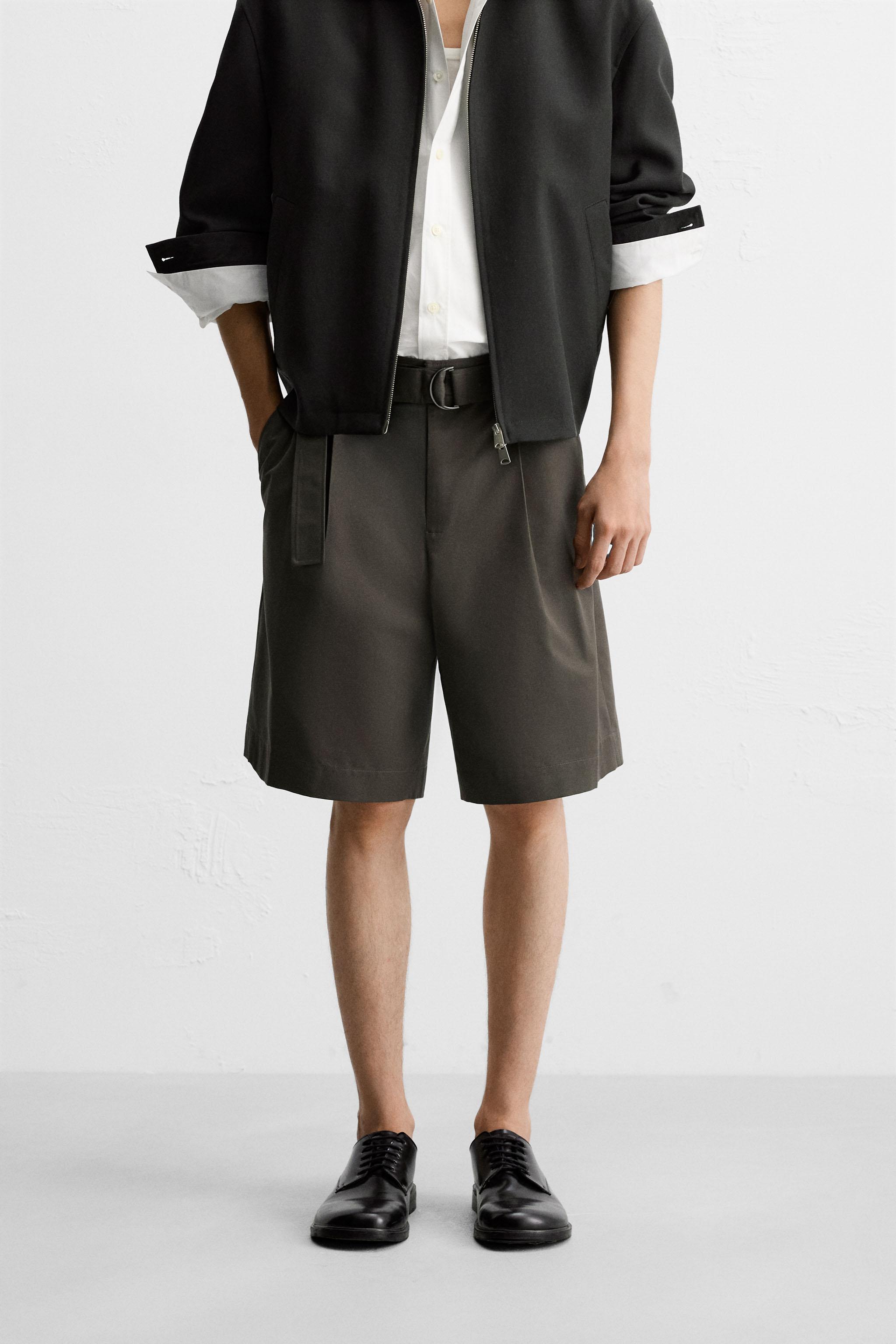 BELTED WIDE-LEG BERMUDA SHORTS - Taupe grey | ZARA Cambodia