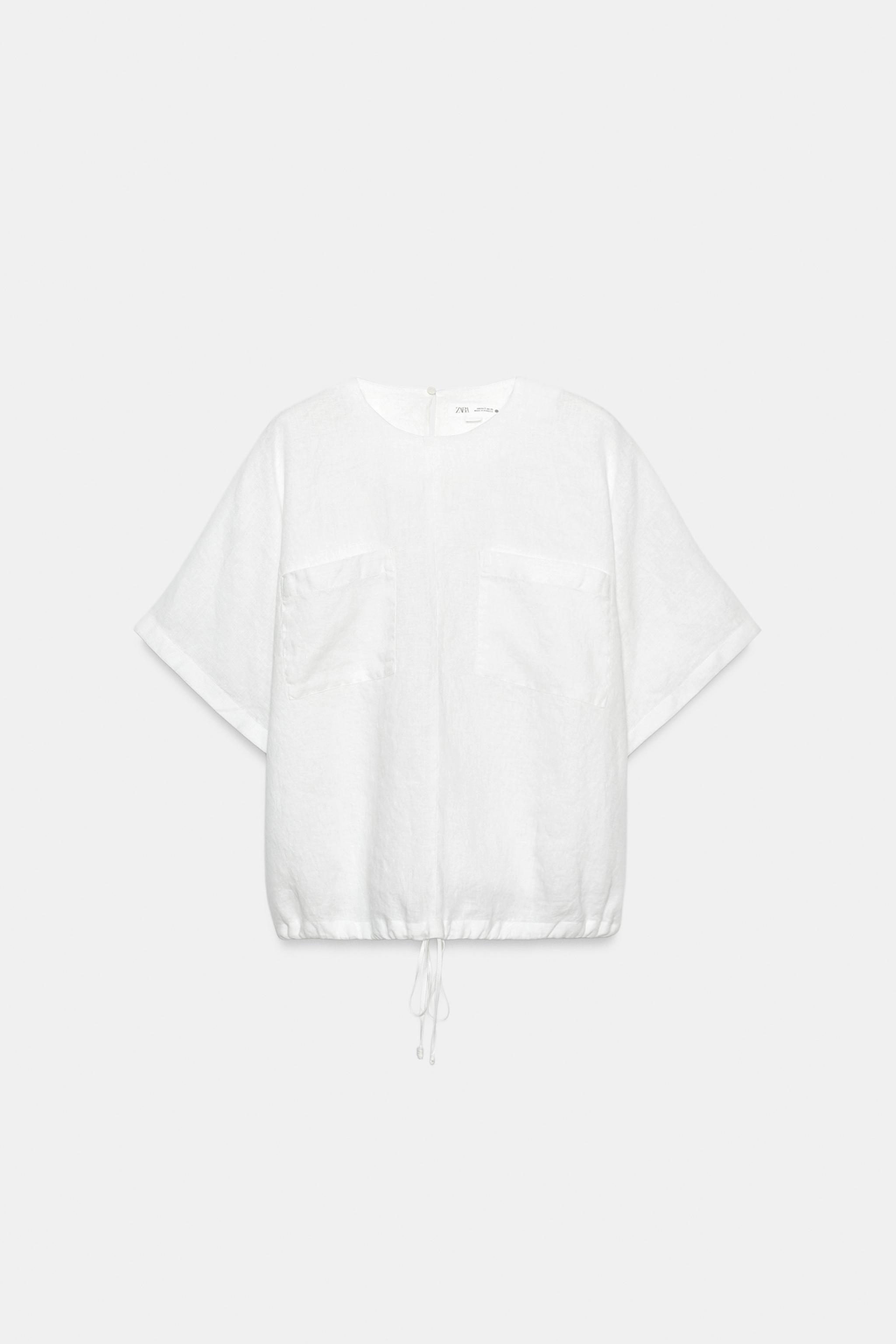100% LINEN LACED TOP ZW COLLECTION - thumbnail 5