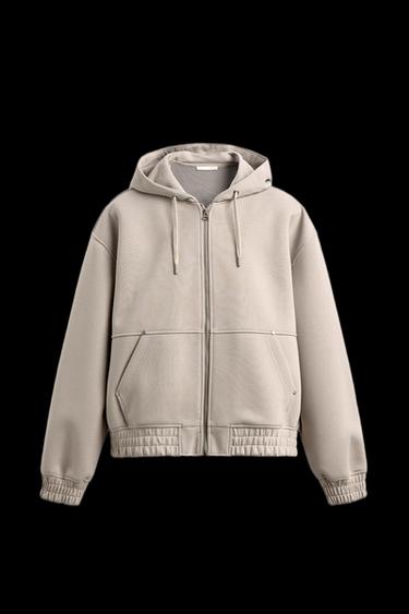 NEOPRENE-EFFECT ZIP-UP HOODIE - Stone by Zara - Image 0