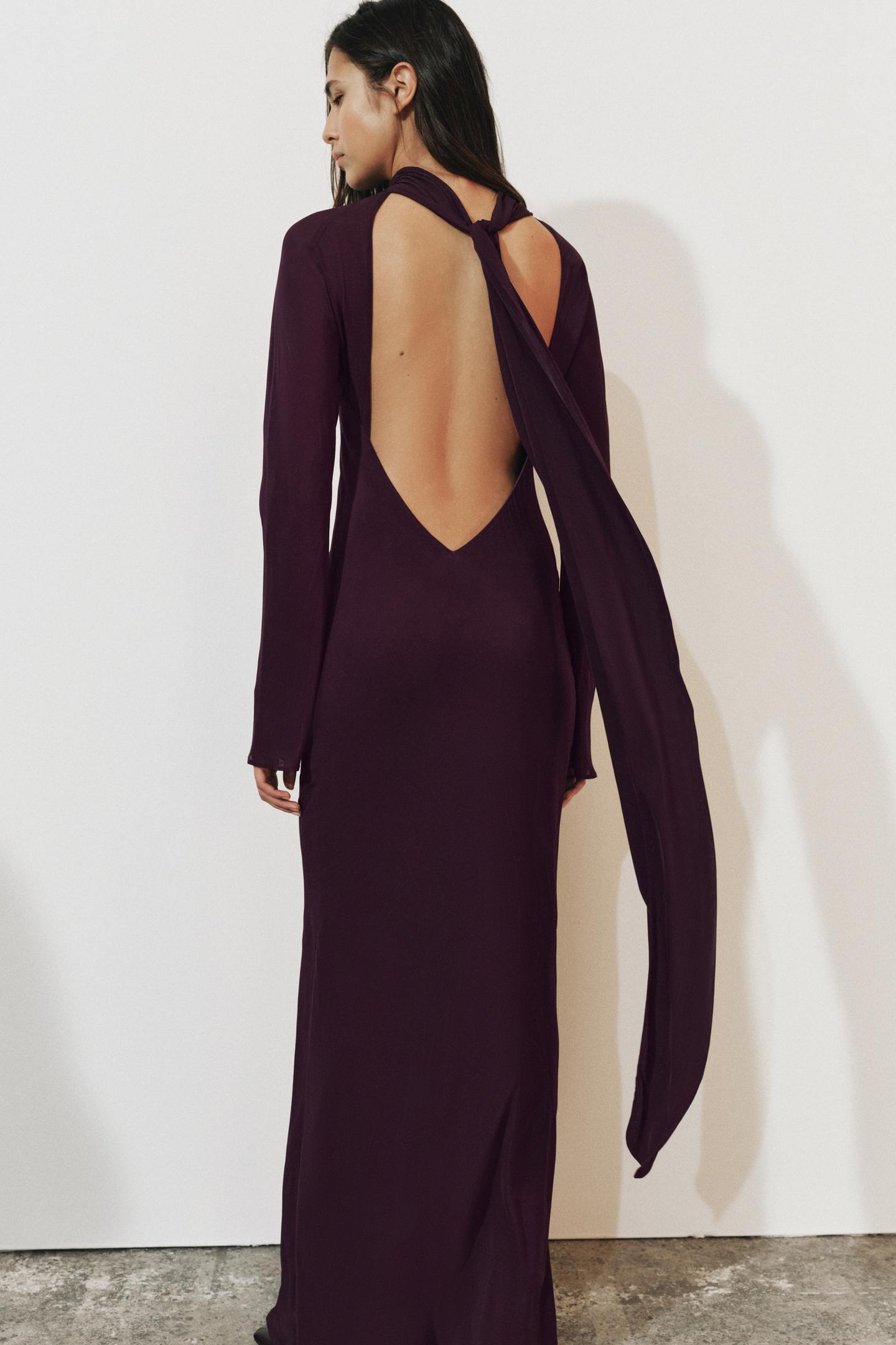 Женское платье Zara ZW Collection Cut-Out Maxi, цвет: Баклажановый — фото 3