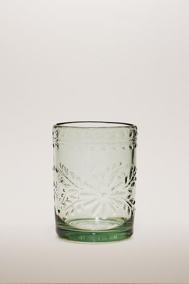AKRYLGLAS MED BLOMSTERDESIGN - blågrøn fra Zara