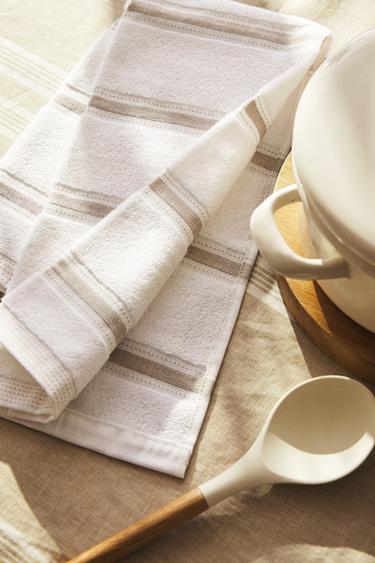 STRIPED COTTON TERRYCLOTH TEA TOWEL - Brown / Taupe by Zara