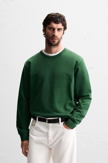 BASIC CREW NECK SWEATSHIRT - Green by Zara