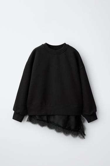 LACE HEM SWEATSHIRT - Black by Zara