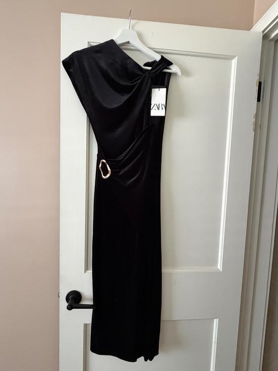 zara gold velvet dress MIDI SECOND HAND back in stock