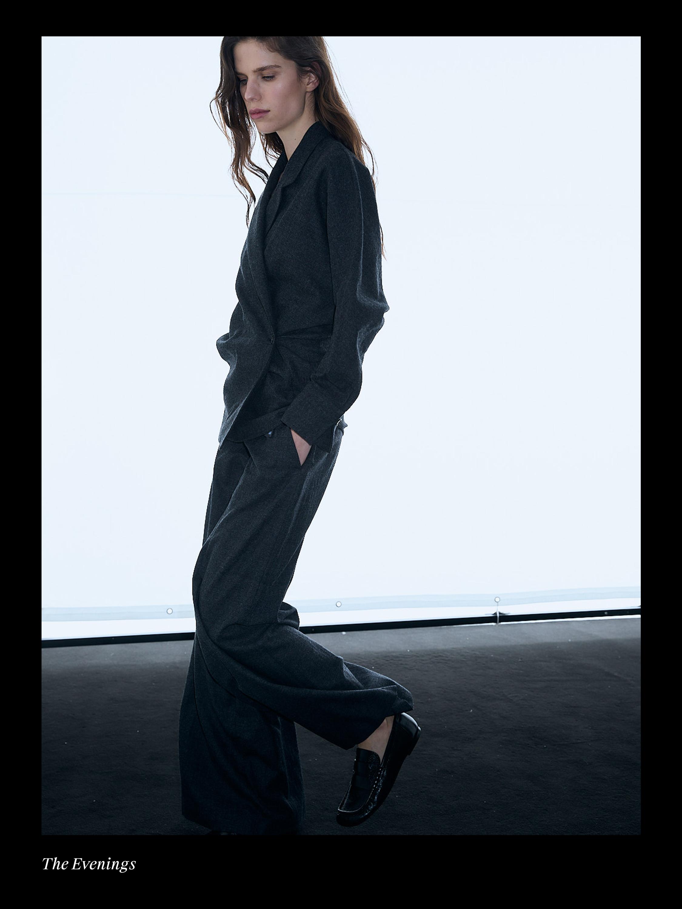 Pantalon large texturé 100 % laine