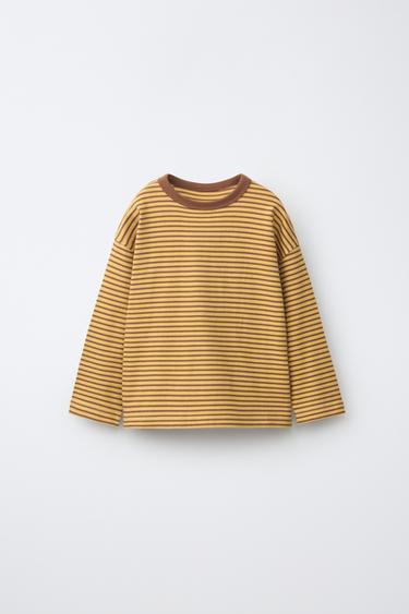 Zara STRIPED T-SHIRT - Curry