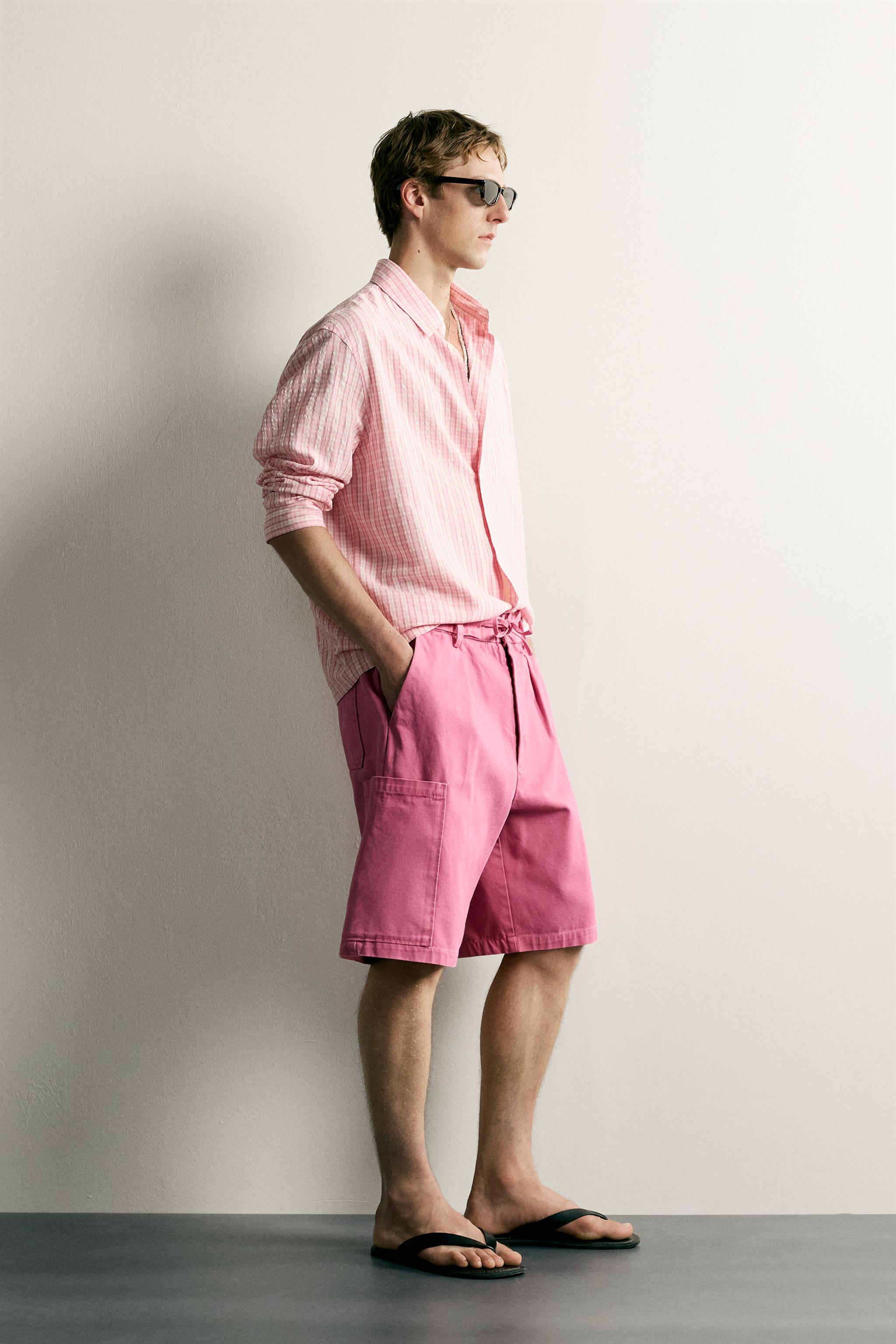 Zara YIKAMALI RELAXED FIT KARGO BERMUDA görsel 4