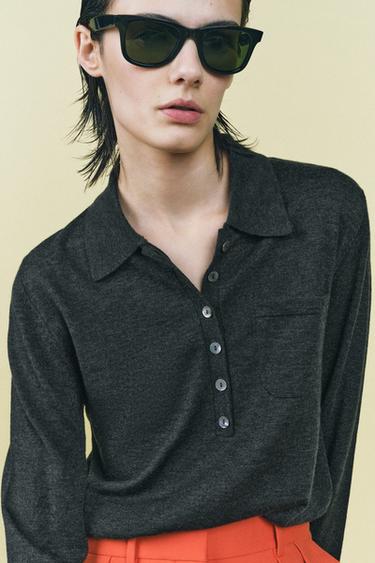 BASIC WOOL POLO SHIRT - Anthracite grey by Zara - Image 1