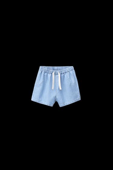 Zara STRIPED DENIM BERMUDA SHORTS - Blue - Image 0