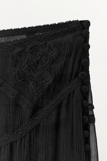 EMBROIDERED ASYMMETRIC CHIFFON SKIRT - Black by Zara - Image 4