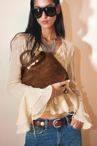 BOLSO PIEL SERRAJE MINI SHOPPER - Marrón de Zara