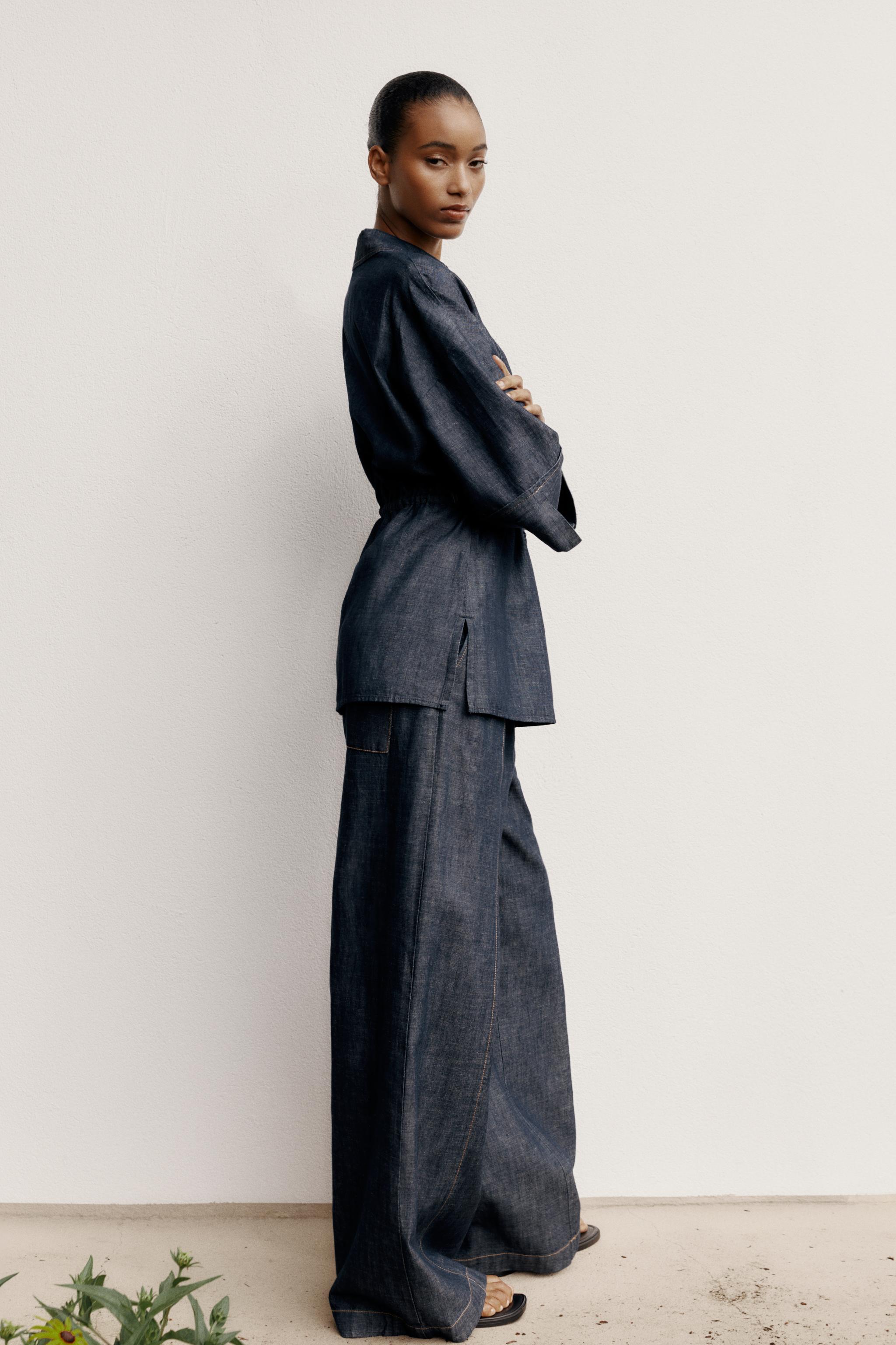 PANTALON LARGE AVEC LIN