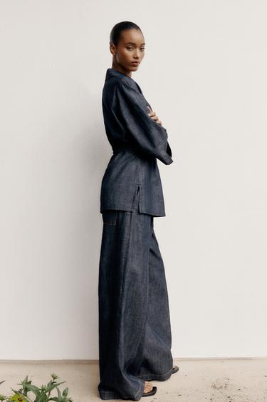 PANTALON LARGE AVEC LIN - Indigo de Zara - Image 3