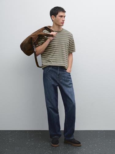 Zara Striped cotton and linen t-shirt - Green