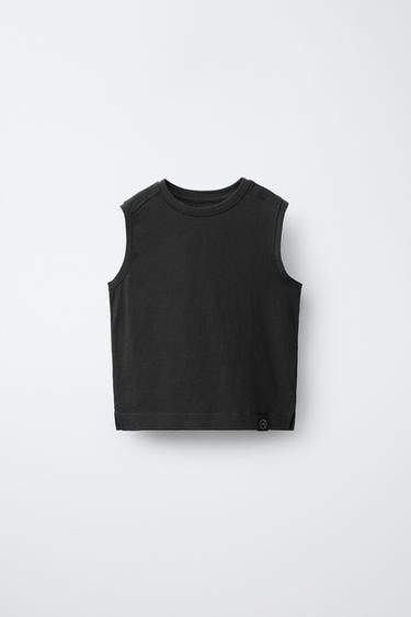 SLEEVELESS T-SHIRT WITH LABEL - Black by Zara