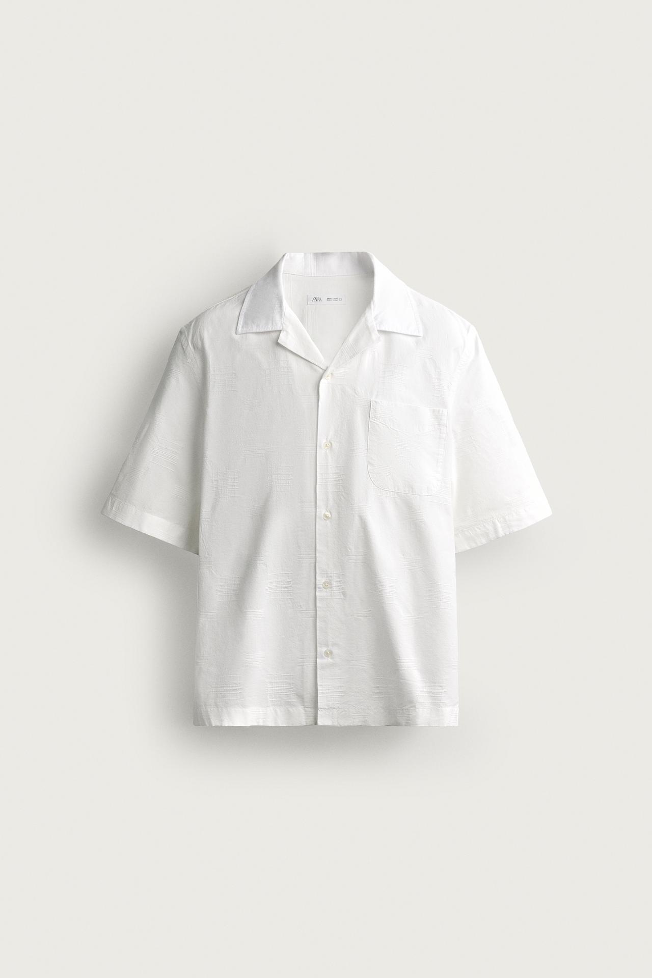 COTTON-VISCOSE JACQUARD SHIRT — Oyster-white