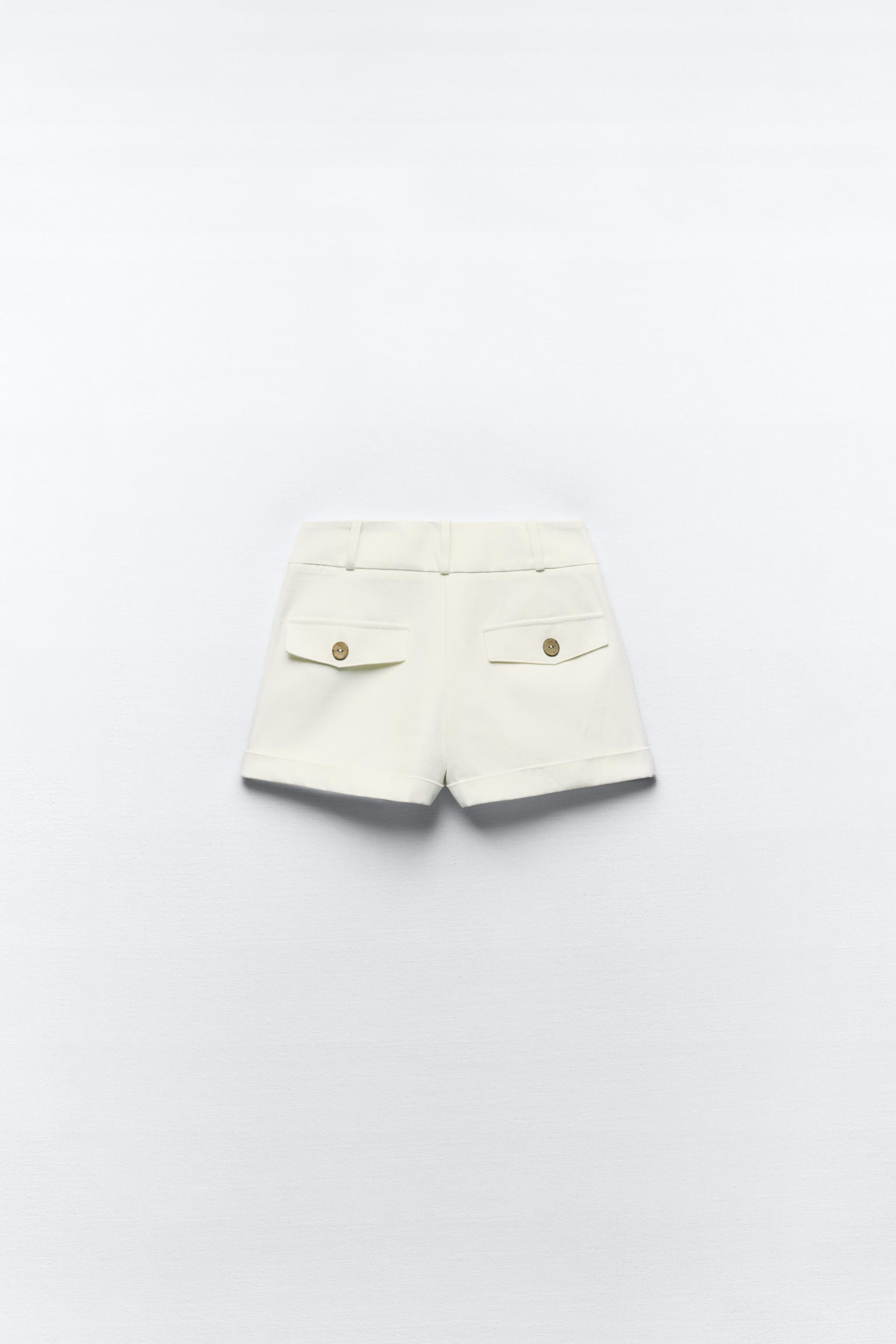 TURNED UP CUFF MID RISE SHORTS - White | ZARA United States TURNED UP CUFF MID RISE SHORTS - White | ZARA United States