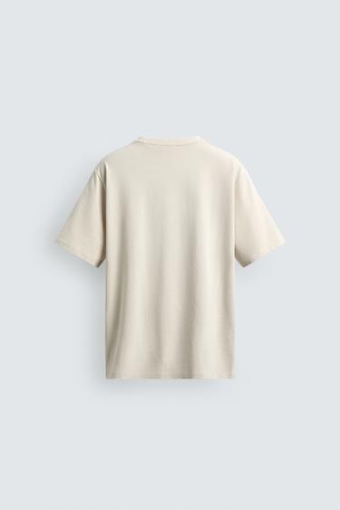 REGULAR FIT COTTON BLEND T-SHIRT - Light beige by Zara - Image 7