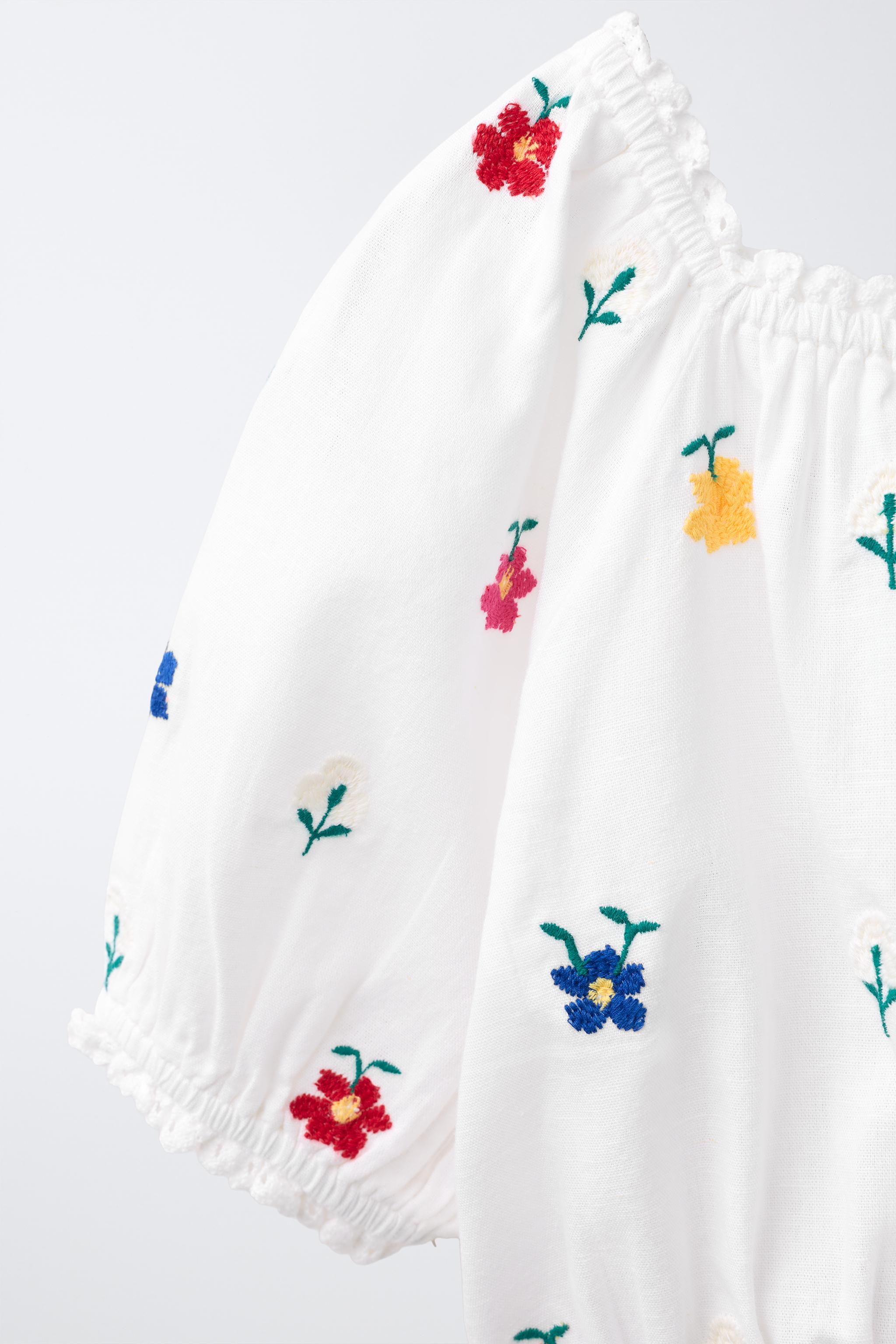 Детские блузки Zara EMBROIDERED FLORAL PUFF SLEEVE BLOUSE — фото 3