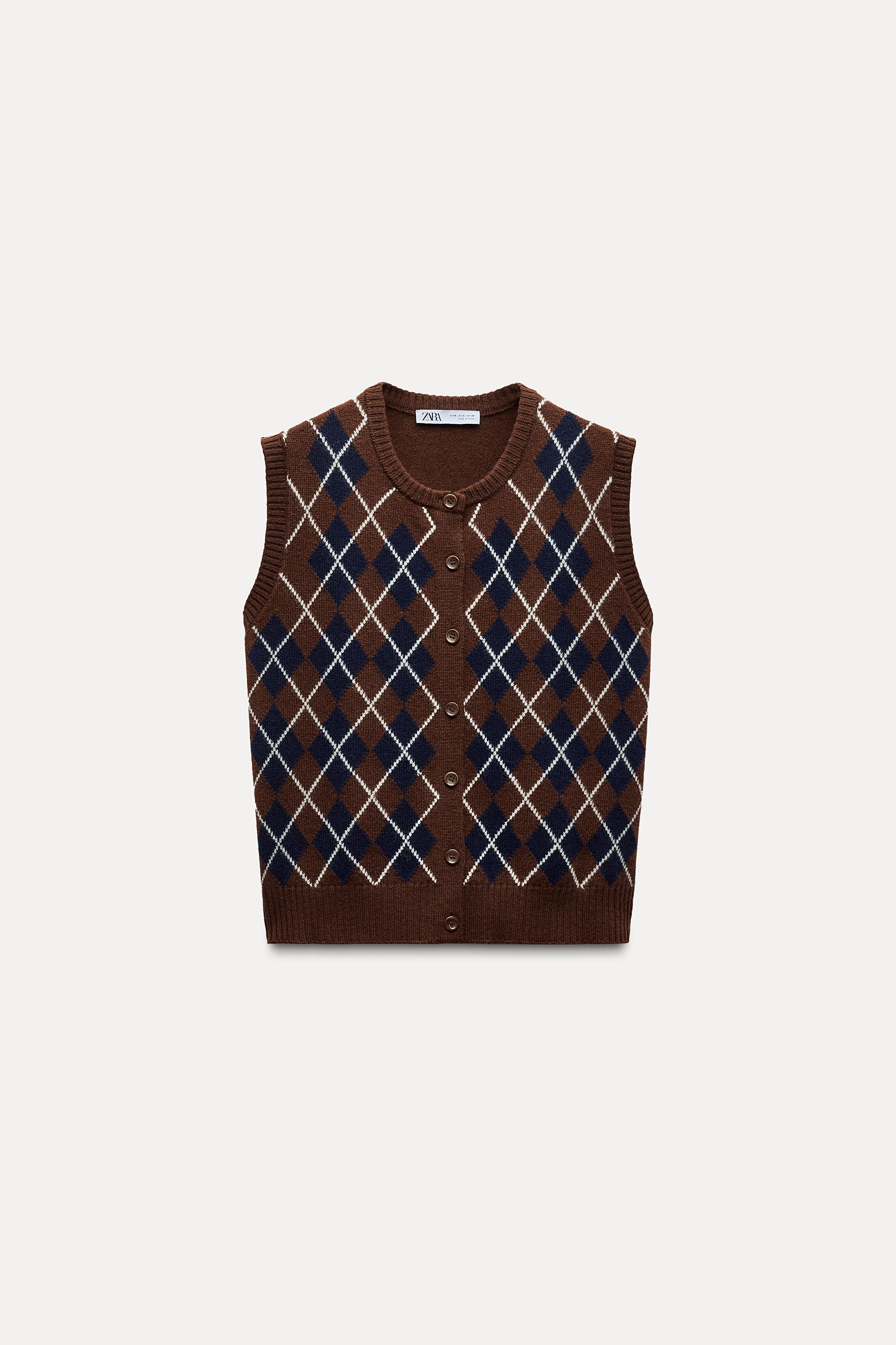 ARGYLE KNIT SWEATER VEST - taupe brown | ZARA United States