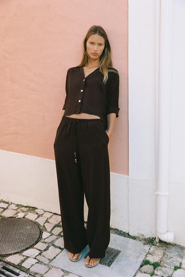 SHORT SLEEVE FLOWING SHIRT SET - Dark brown by Zara