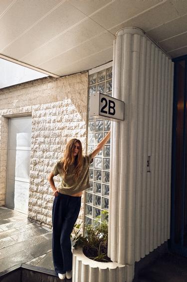 SEQUINNED KNIT TOP - Light khaki by Zara
