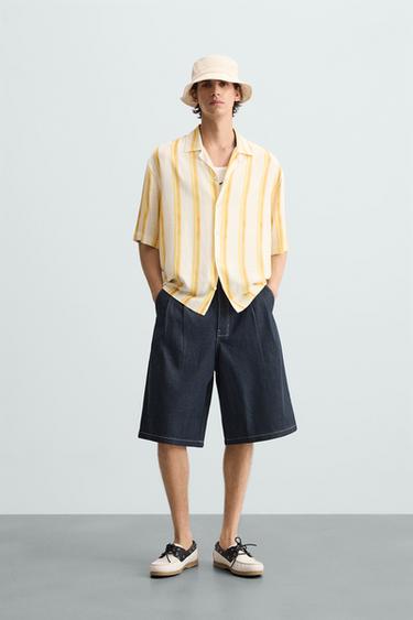 CAMISA RAYAS VISCOSA - LINO - Crudo/Amarillo de Zara - Imagen 0