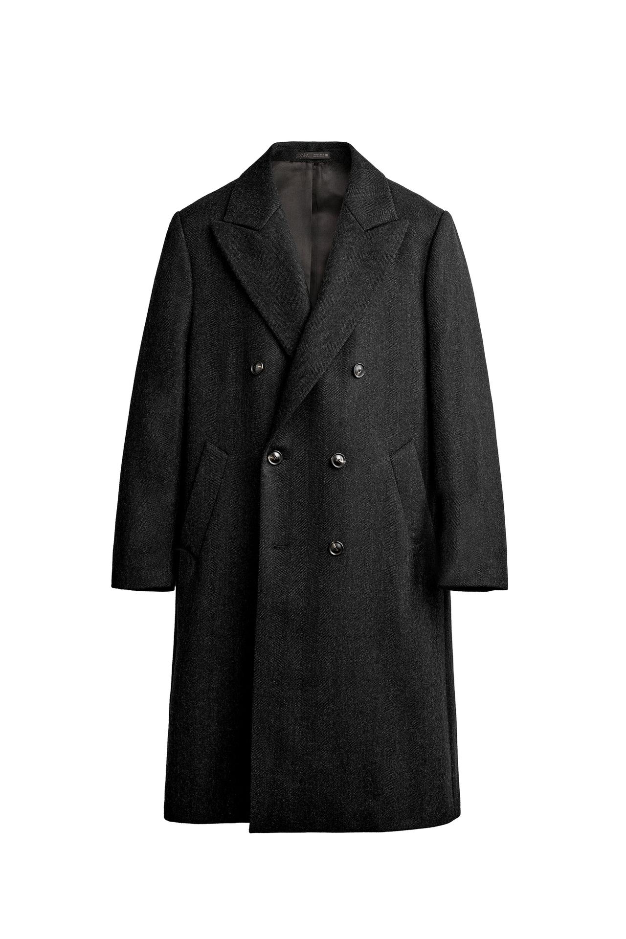 HERRINGBONE 100% WOOL DOUBLE-BREASTED COAT