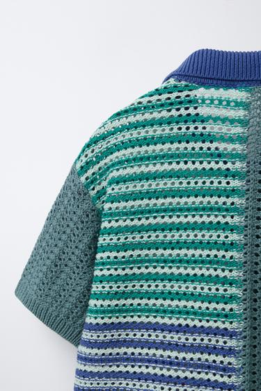 CHEMISE EN MAILLE CROCHET ÉTOILES - Vert / Bleu de Zara - Image 3