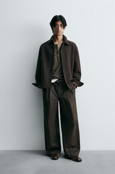 ÁO KHOÁC PHA LEN DÁNG SƠ MI - Màu nâu từ Zara