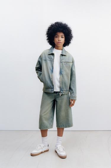 LANGE JEANS-BERMUDAS IN VERWASCHENER OPTIK - Blau / Grün von Zara